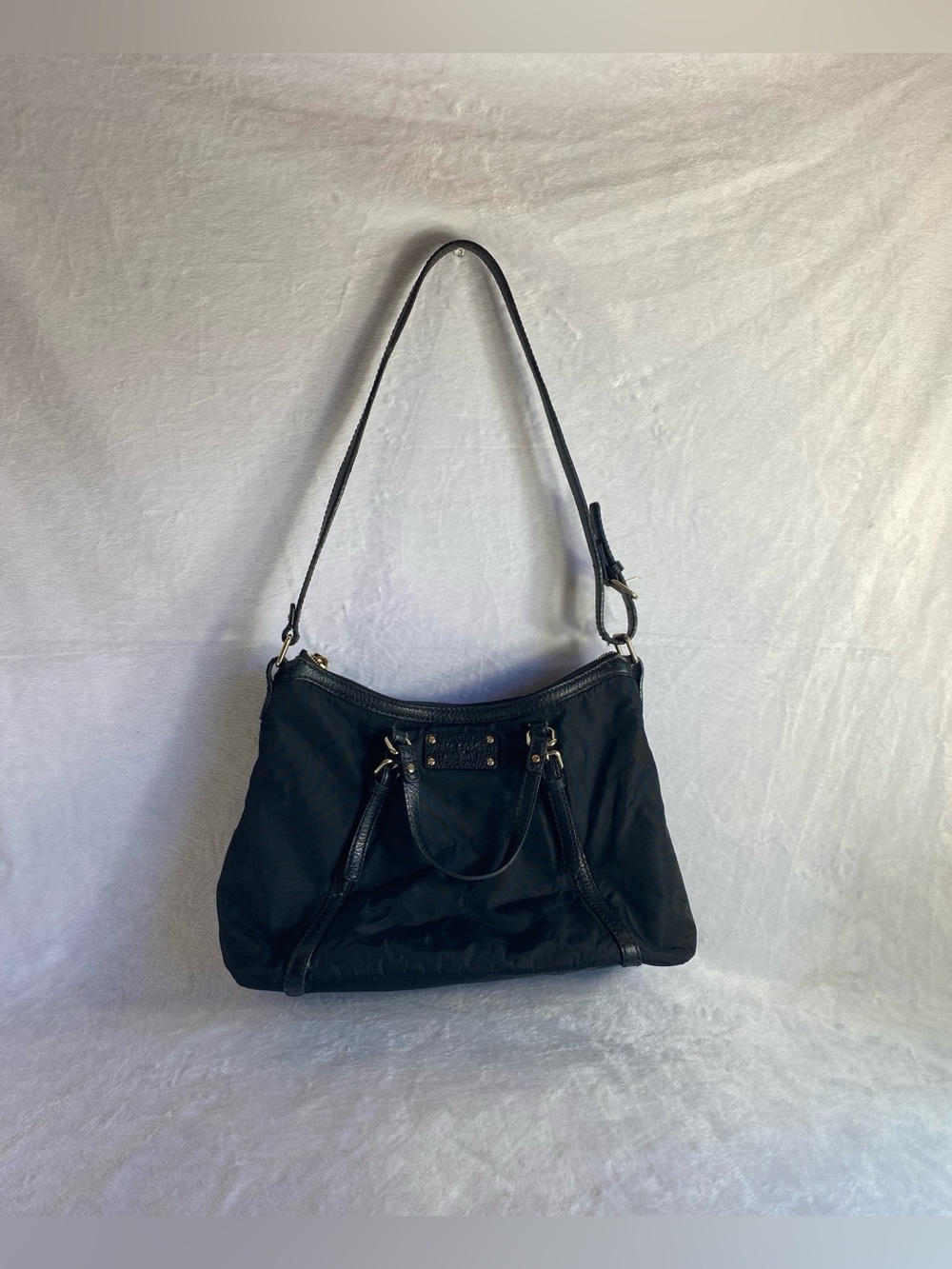 kate spade New York Zip Purse Black Leather and Nylon Handles Adjustable Strap
